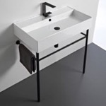 Bathroom Sink, Scarabeo 8031/R-80-CON-BLK, Ceramic Console Sink and Matte Black Stand